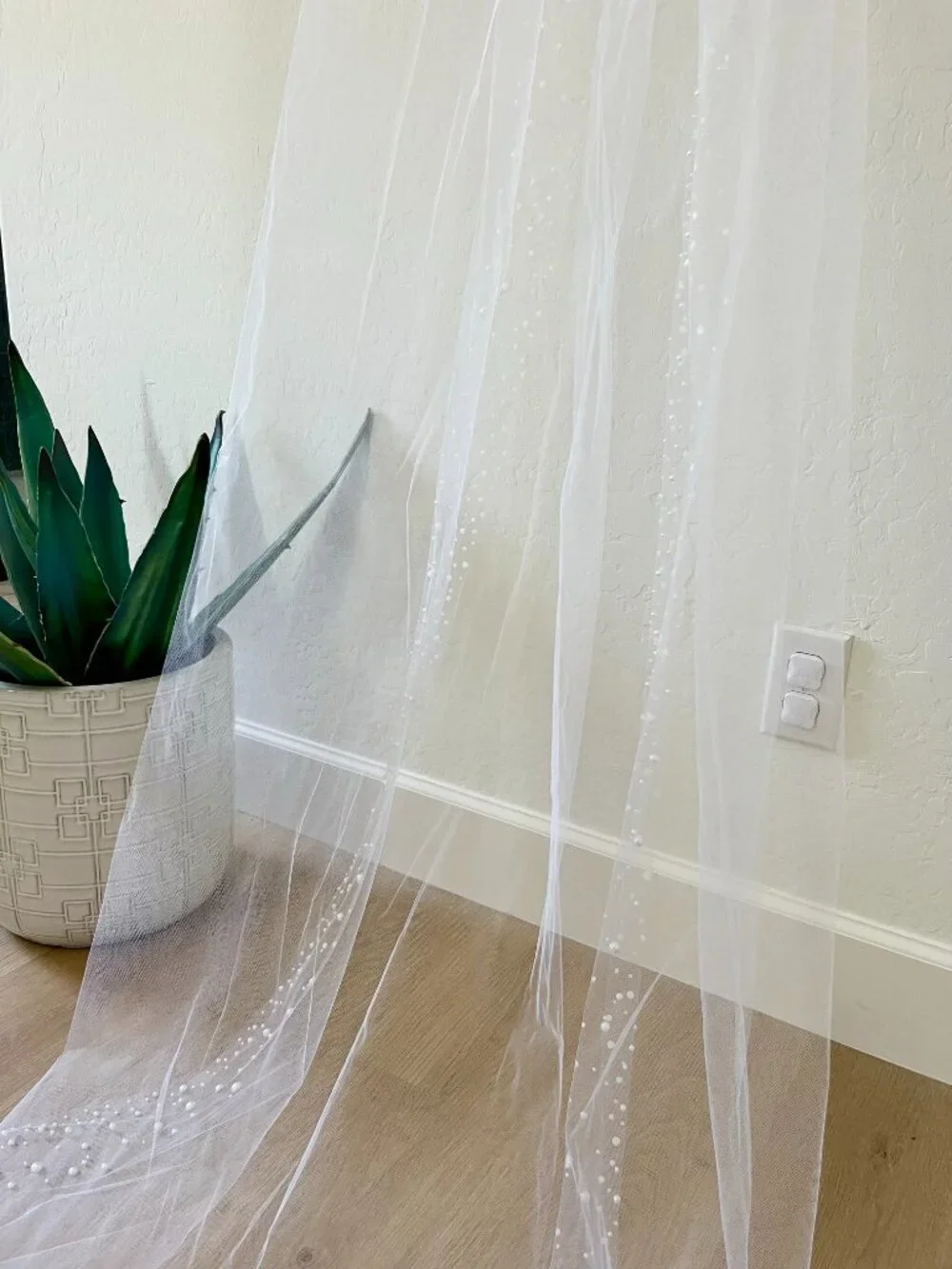 Handmade Cathedral Pearl Wedding Veil | Pearl Trim | Soft Tulle | White | Bridal